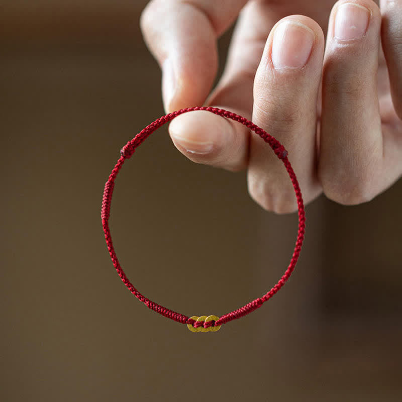 Nimara Ritual Copper Coins Hand-Woven Red Multicolor String Luck Bracelet