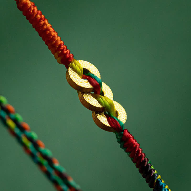 Nimara Ritual Copper Coins Hand-Woven Red Multicolor String Luck Bracelet