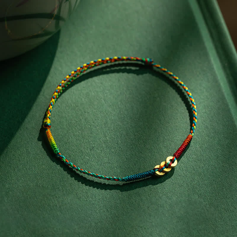 Nimara Ritual Copper Coins Hand-Woven Red Multicolor String Luck Bracelet