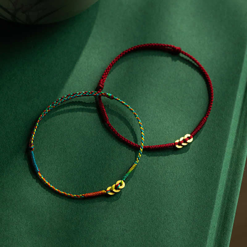 Nimara Ritual Copper Coins Hand-Woven Red Multicolor String Luck Bracelet