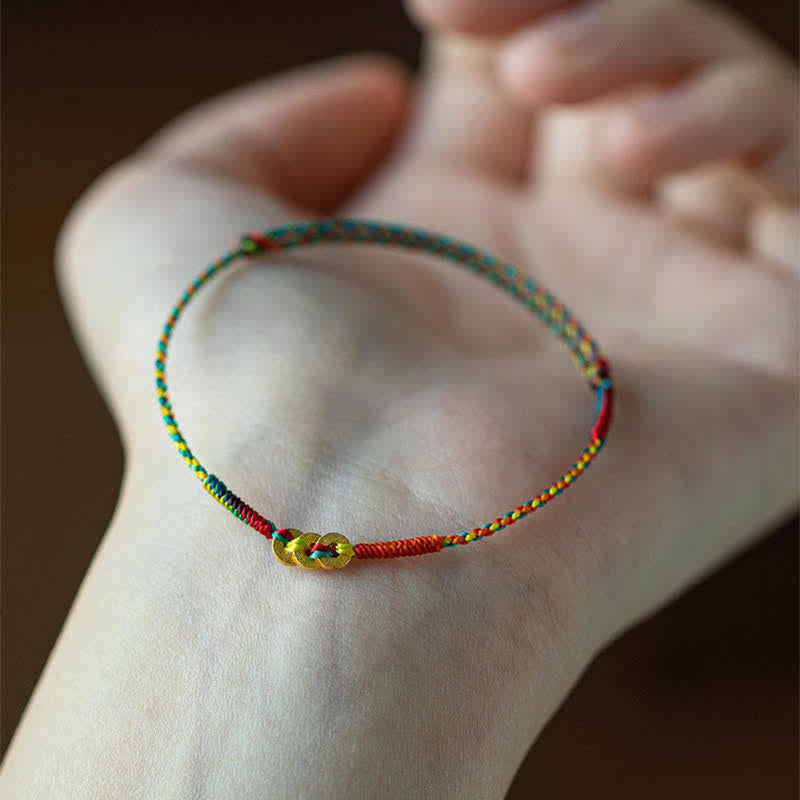 Nimara Ritual Copper Coins Hand-Woven Red Multicolor String Luck Bracelet
