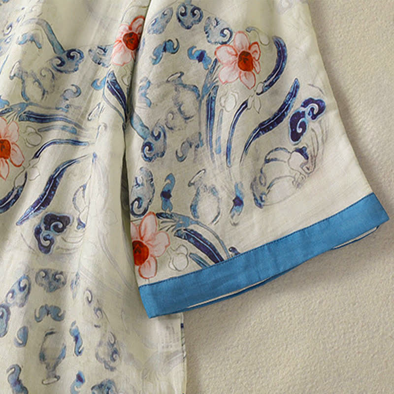 Nimara Ritual Summer Tang Style Vintage Frog Button Abstract Women's Long Sleeve Shirts