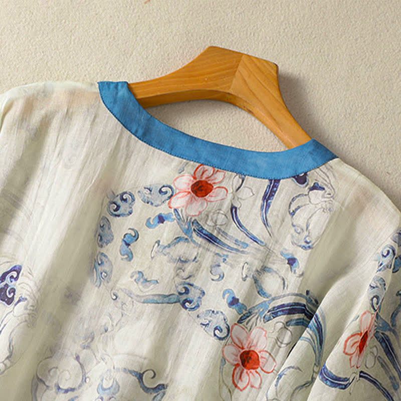 Nimara Ritual Summer Tang Style Vintage Frog Button Abstract Women's Long Sleeve Shirts