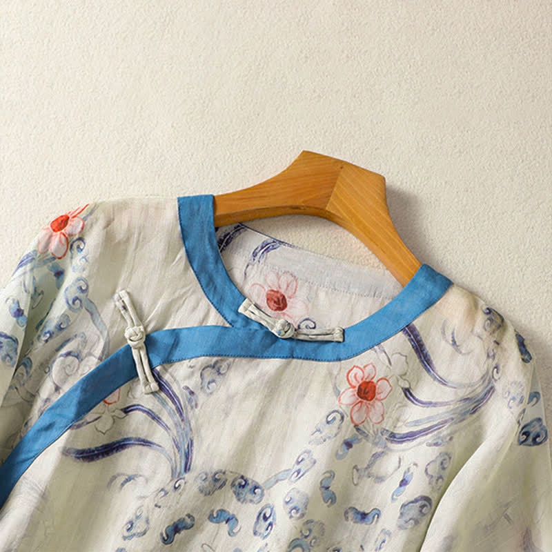 Nimara Ritual Summer Tang Style Vintage Frog Button Abstract Women's Long Sleeve Shirts