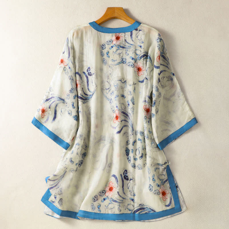 Nimara Ritual Summer Tang Style Vintage Frog Button Abstract Women's Long Sleeve Shirts