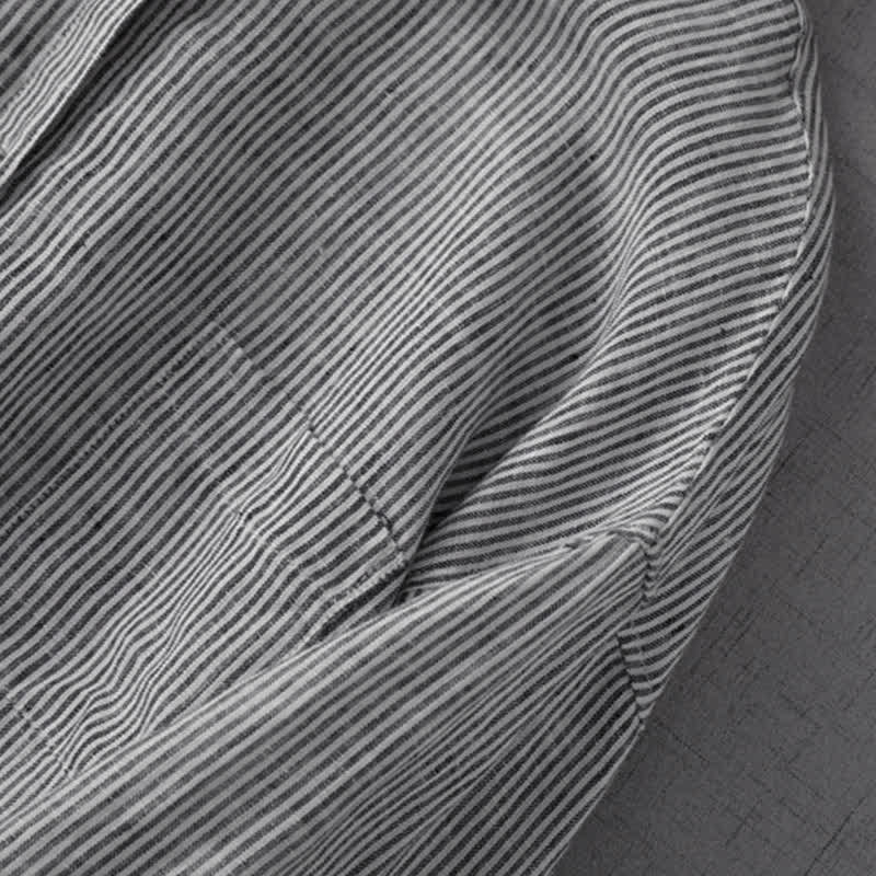 Nimara Ritual Summer Casual Tang Style Button-Up Striped Women's Long Sleeve Shirts With Pocket