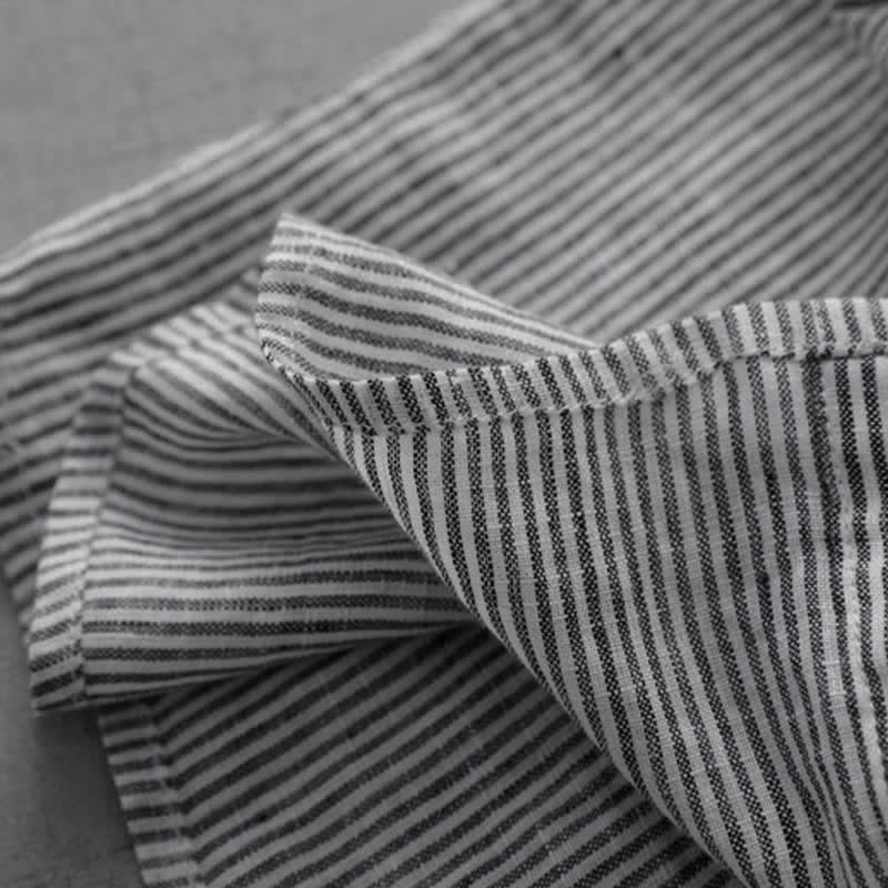 Nimara Ritual Summer Casual Tang Style Button-Up Striped Women's Long Sleeve Shirts With Pocket