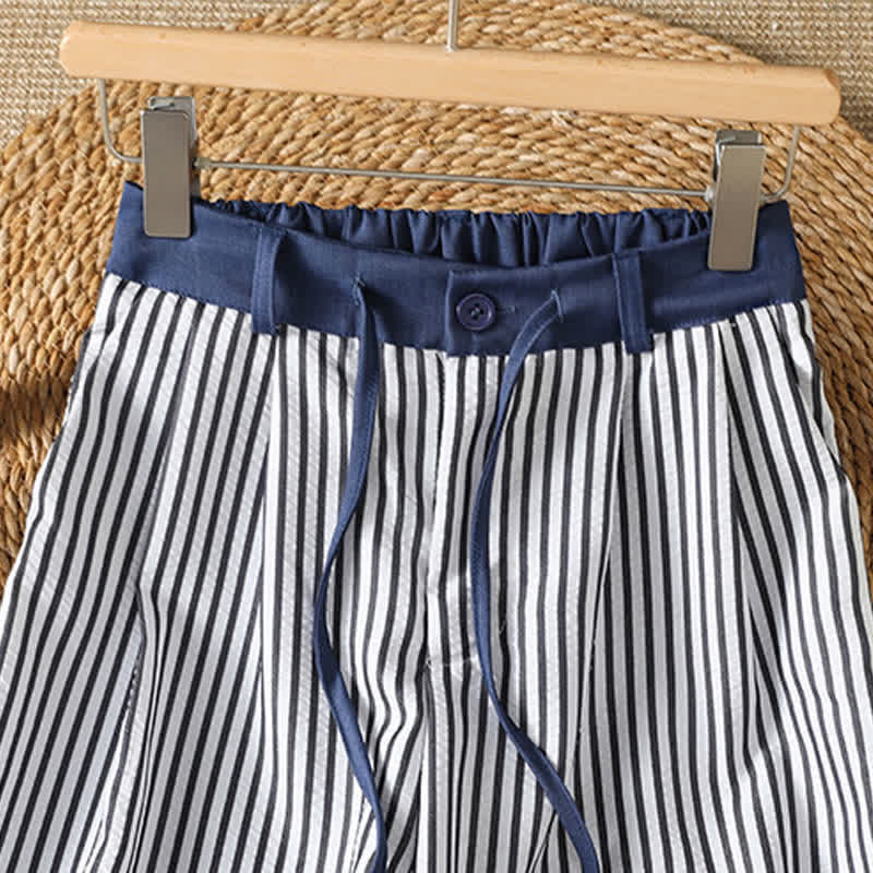 Nimara Ritual Summer Casual Drawstring Striped Long Pants Women's Wide Leg Pants With Pocket