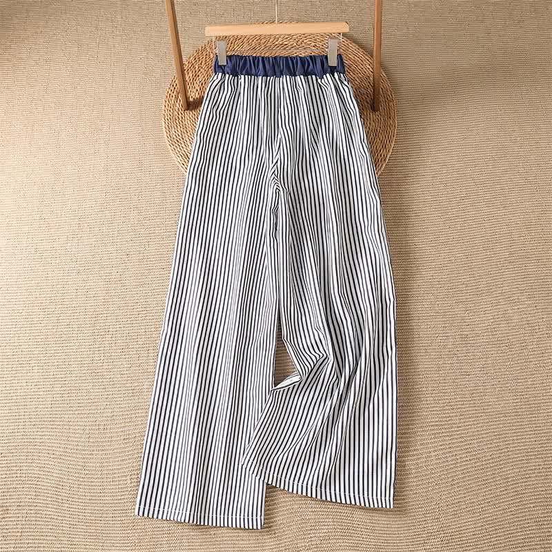 Nimara Ritual Summer Casual Drawstring Striped Long Pants Women's Wide Leg Pants With Pocket