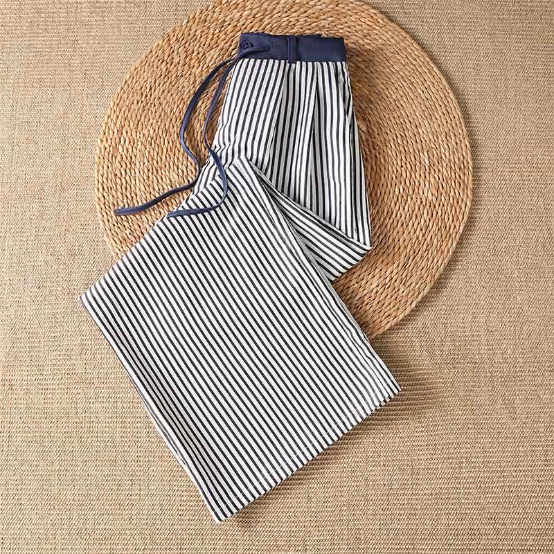 Nimara Ritual Summer Casual Drawstring Striped Long Pants Women's Wide Leg Pants With Pocket