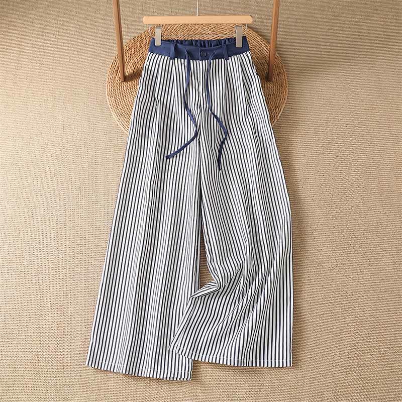 Nimara Ritual Summer Casual Drawstring Striped Long Pants Women's Wide Leg Pants With Pocket