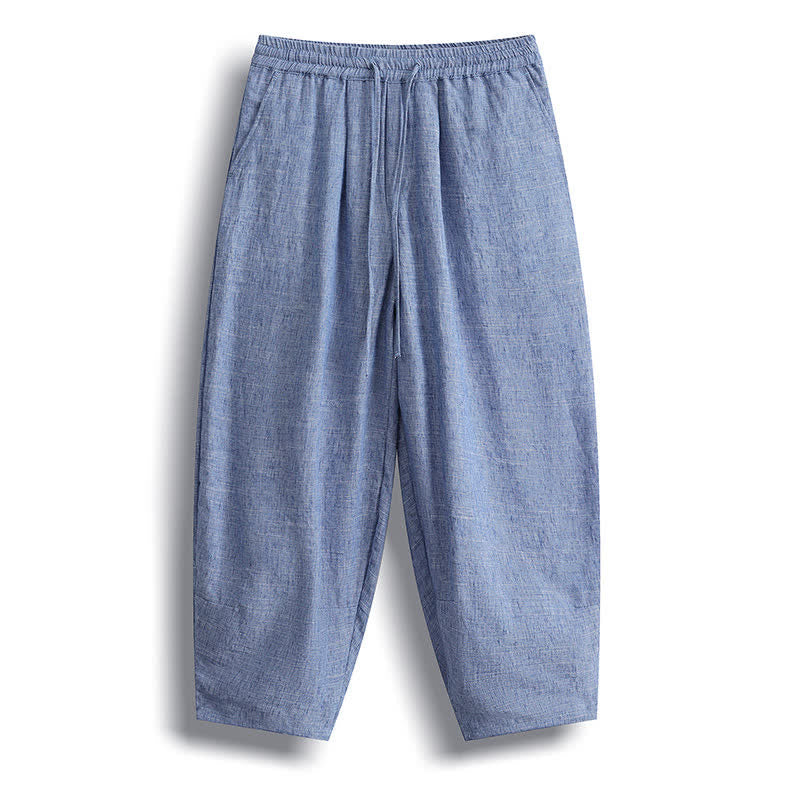 Nimara Ritual Summer Casual Minimalist Drawstring Solid Cropped Pants Men's Harem Pants With Pocket