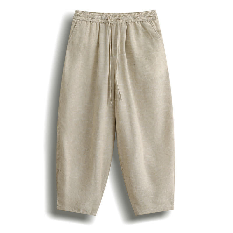 Nimara Ritual Summer Casual Minimalist Drawstring Solid Cropped Pants Men's Harem Pants With Pocket
