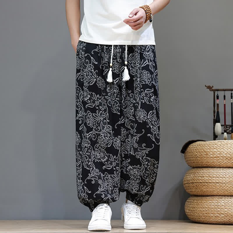 Nimara Ritual Summer Casual Vintage Drawstring Floral Ankle Pants Men's Harem Pants With Pocket