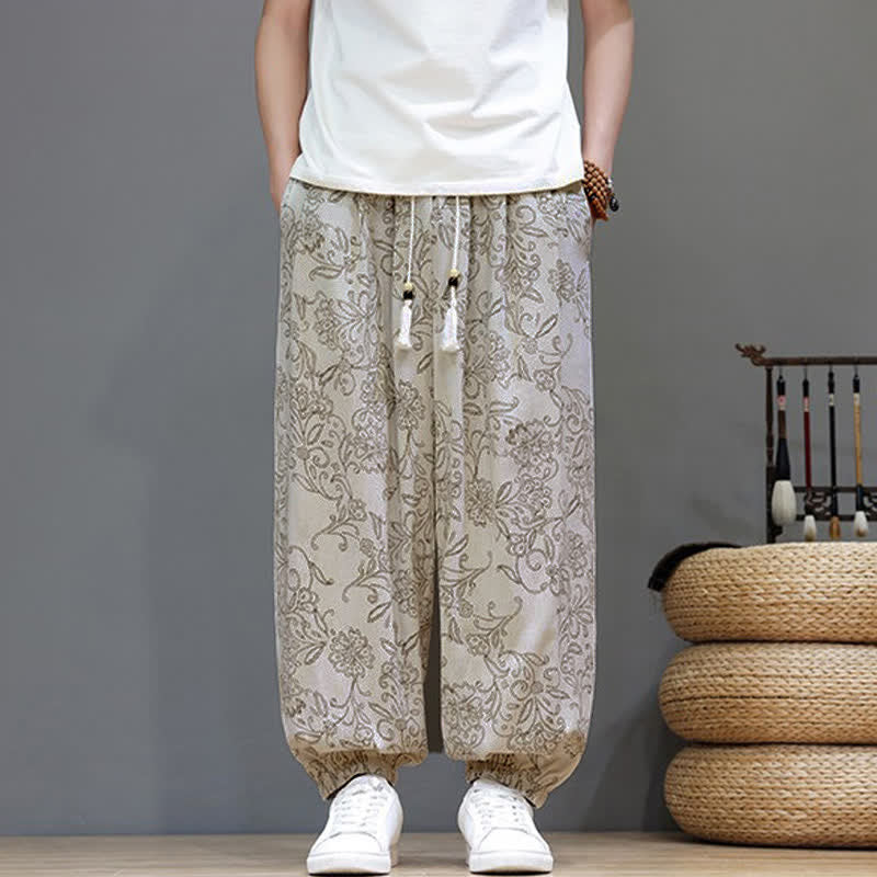 Nimara Ritual Summer Casual Vintage Drawstring Floral Ankle Pants Men's Harem Pants With Pocket