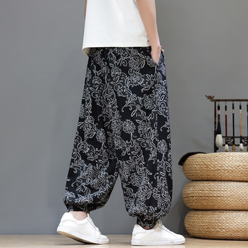 Nimara Ritual Summer Casual Vintage Drawstring Floral Ankle Pants Men's Harem Pants With Pocket