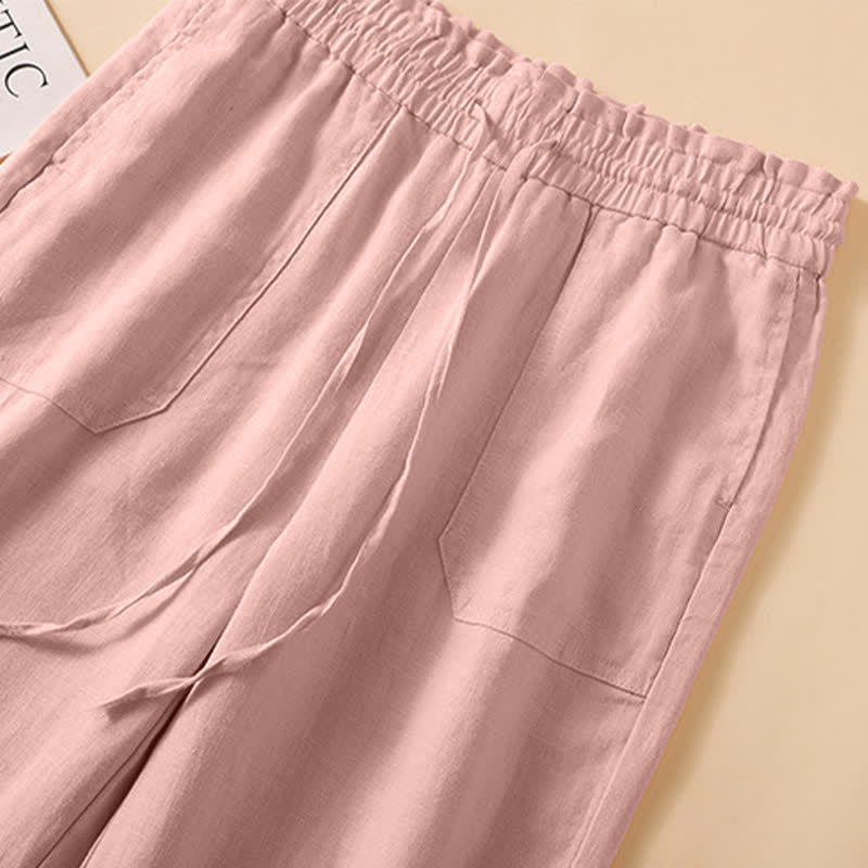 Nimara Ritual Summer Casual Minimalist Drawstring Solid Ankle Pants Women's Straight Leg Pants With Pocket