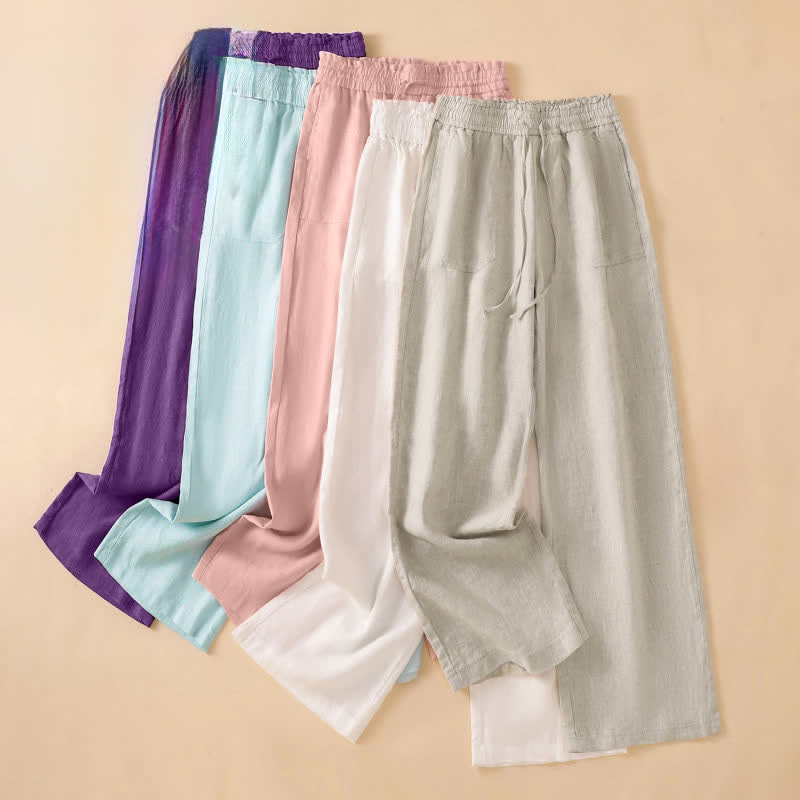 Nimara Ritual Summer Casual Minimalist Drawstring Solid Ankle Pants Women's Straight Leg Pants With Pocket