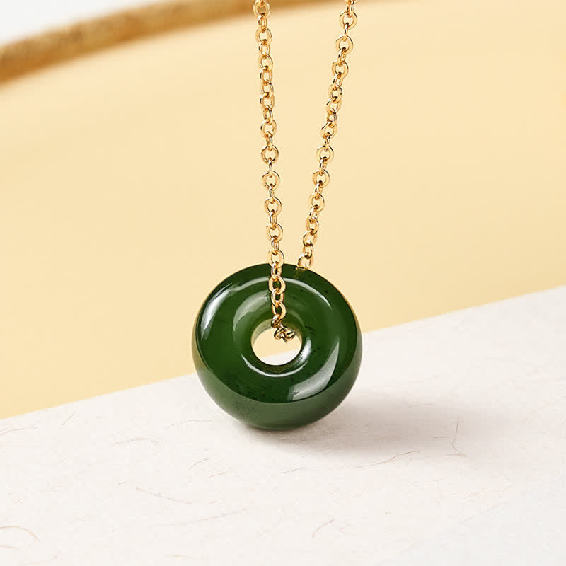 Nimara Ritual Natural Cyan Jade Peace Buckle Abundance Pendant Copper 925 Sterling Silver Chain Necklace