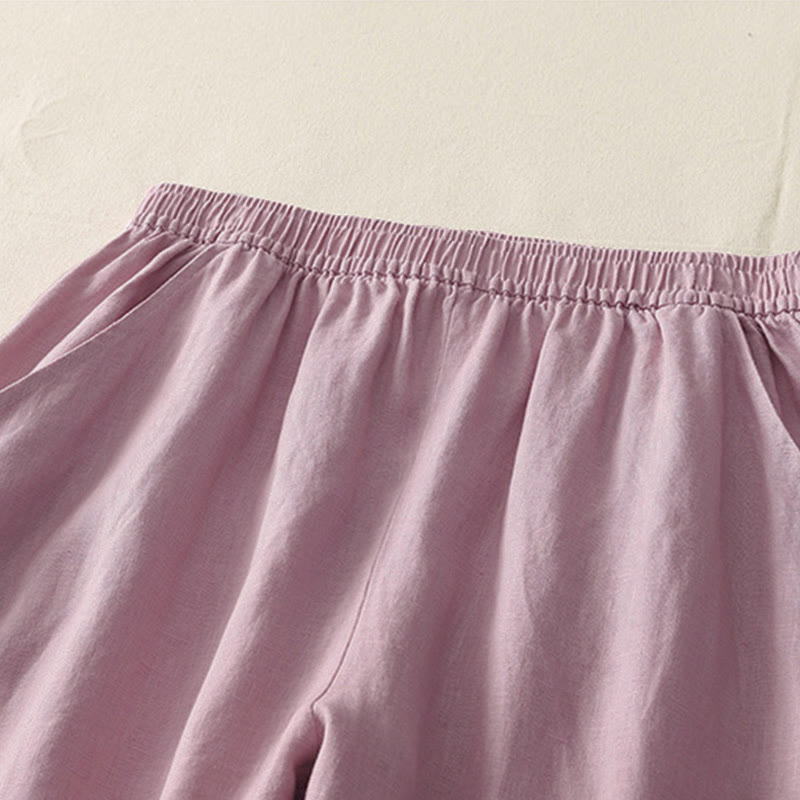 Nimara Ritual Summer Daily Solid Color Elastic Waistband Design Women's Wide Leg Pants With Pockets