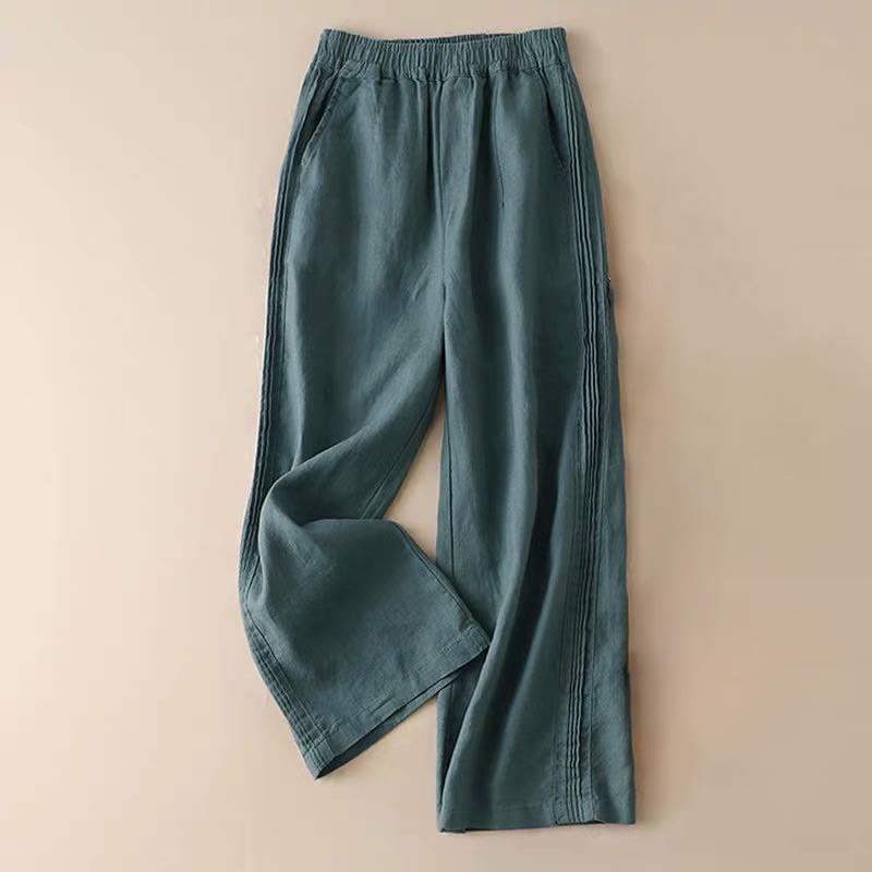 Nimara Ritual Casual Plain Color Side Pleats Rayon Women's Wide Leg Pants With Pockets