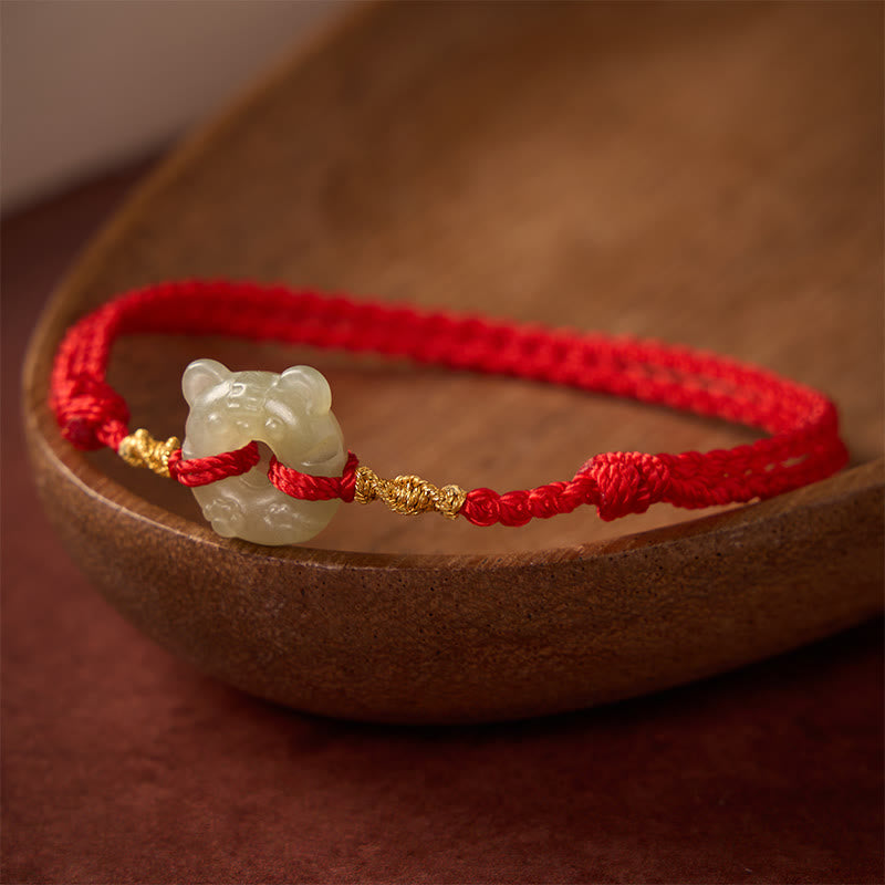 Nimara Ritual Jade Tiger-head Peace Buckle Red String Prosperity Bracelet