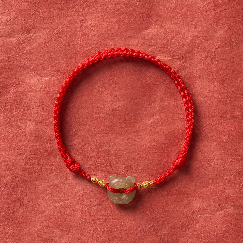 Nimara Ritual Jade Tiger-head Peace Buckle Red String Prosperity Bracelet