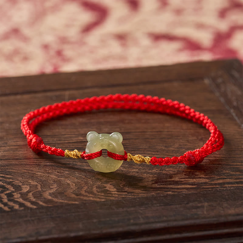 Nimara Ritual Jade Tiger-head Peace Buckle Red String Prosperity Bracelet