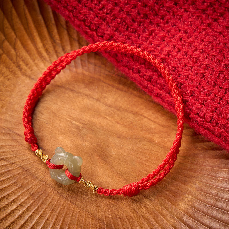 Nimara Ritual Jade Tiger-head Peace Buckle Red String Prosperity Bracelet