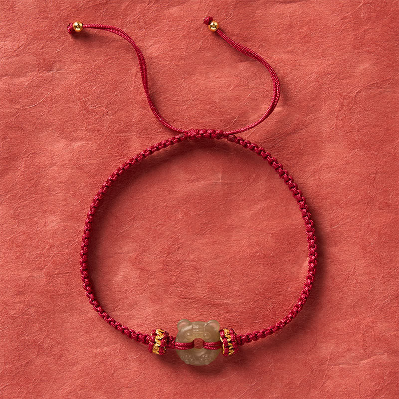 Nimara Ritual Jade Tiger Head Design Peace Buckle Grounding Red String Braided Bracelet