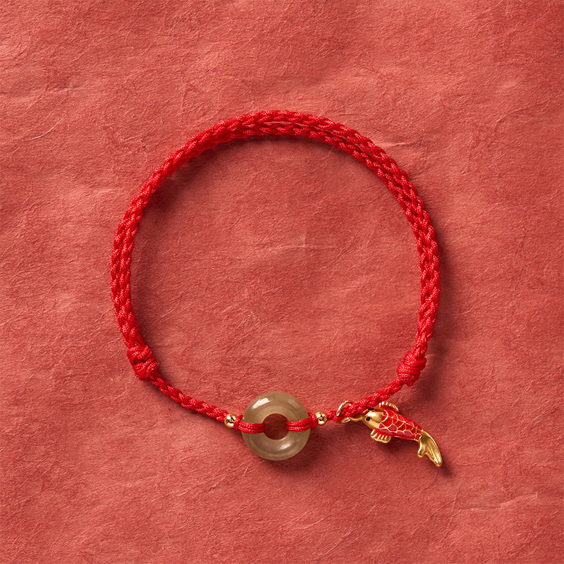 Nimara Ritual Koi Fish Charm Peace Buckle Jade Red String Protection Bracelet
