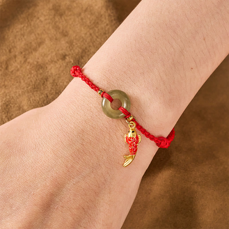 Nimara Ritual Koi Fish Charm Peace Buckle Jade Red String Protection Bracelet