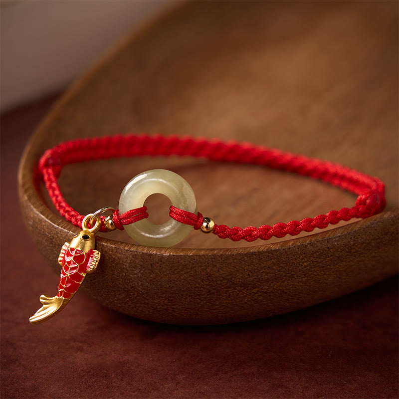 Nimara Ritual Koi Fish Charm Peace Buckle Jade Red String Protection Bracelet
