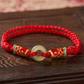 Nimara Ritual Hetian Jade Peace Buckle Double Koi Fish Red String Prosperity Bracelet