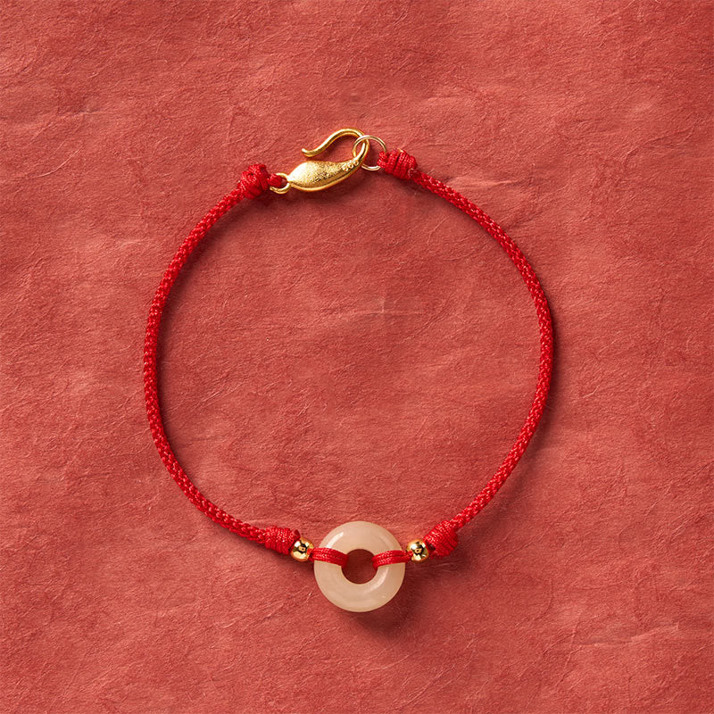Nimara Ritual Hetian Jade Peace Buckle Koi Fish Clasp Red String Lucky Bracelet