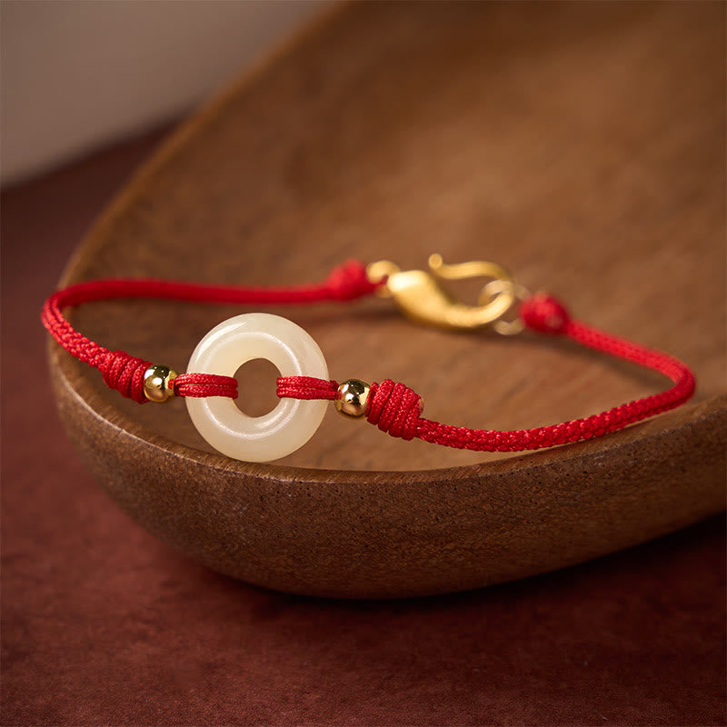 Nimara Ritual Hetian Jade Peace Buckle Koi Fish Clasp Red String Lucky Bracelet