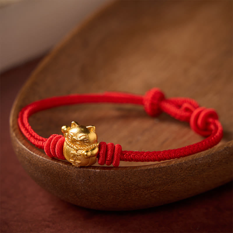 Nimara Ritual Hand-Woven Red String Copper Lucky Cat Blessing Adjustable Bracelet