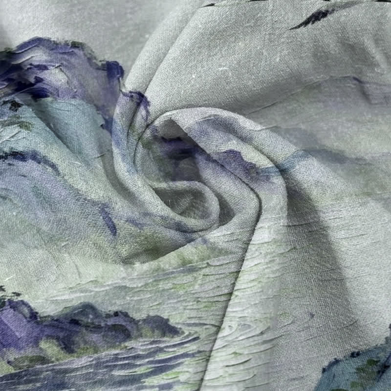 Nimara Ritual Cotton Coastal Watercolor Landscape Pattern Men's Short Sleeve Half Button Shirt