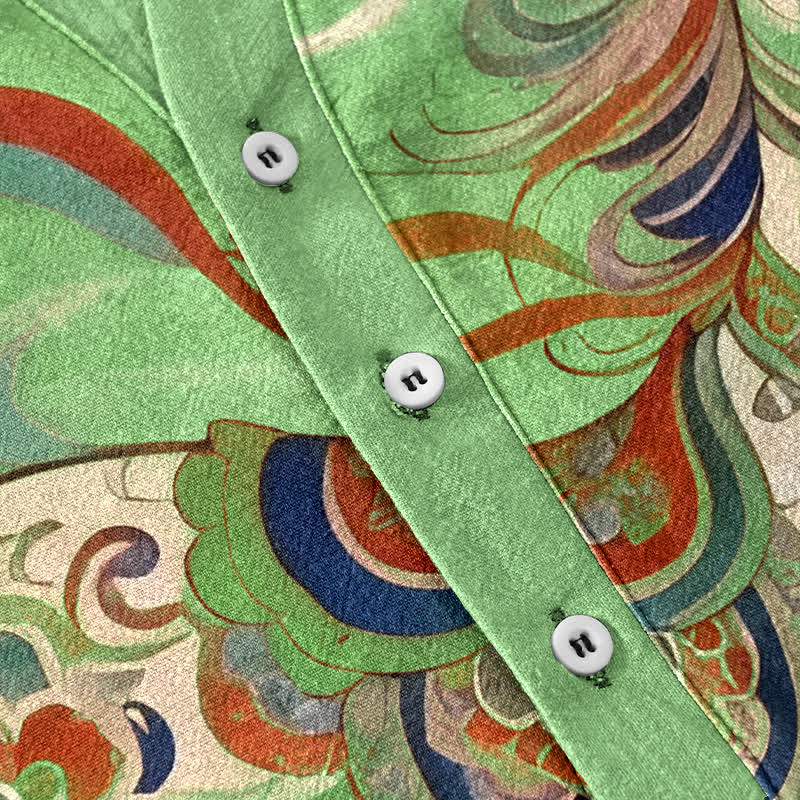 Nimara Ritual Cotton Ornamental Running Horse Pattern Men's Short Sleeve Half Button Shirt