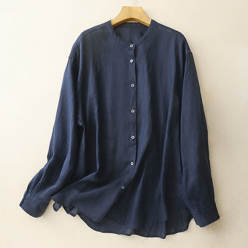 Nimara Ritual Summer Tang Style Minimalist Mandarin Collar Solid Women's Long Sleeve Shirts