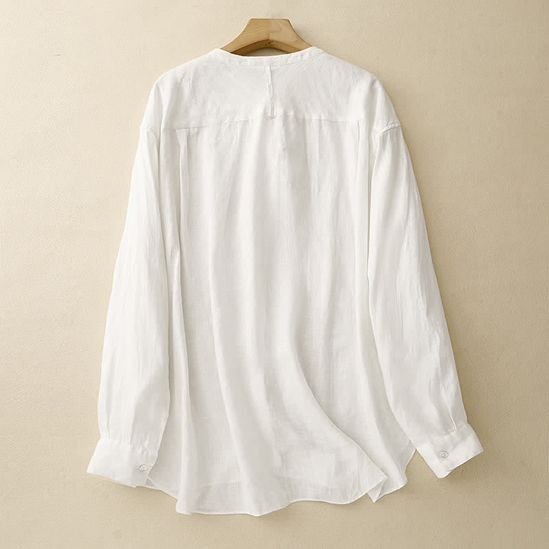 Nimara Ritual Summer Tang Style Minimalist Mandarin Collar Solid Women's Long Sleeve Shirts