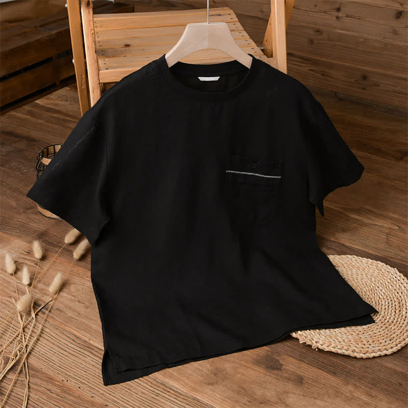 Nimara Ritual Summer Casual Minimalist Solid Men's Short Sleeve T-Shirts With Patch Pocket