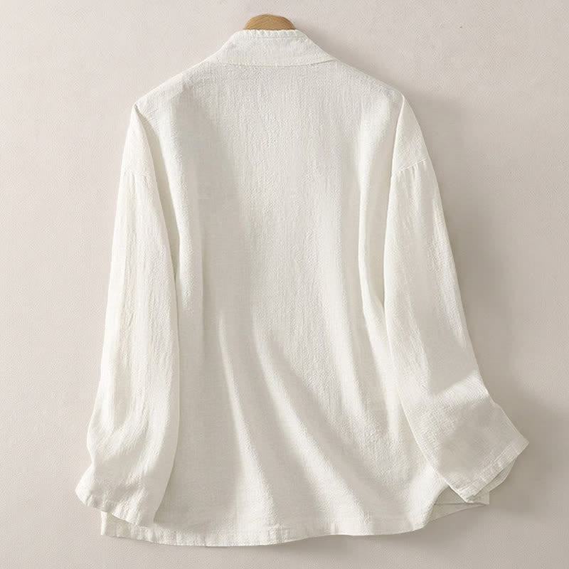 Nimara Ritual Spring Summer Tang Style Minimalist V-Neck Frog Button Solid Women's Long Sleeve Shirts