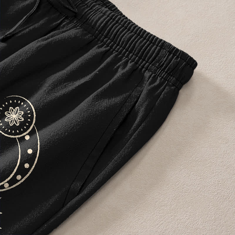 Nimara Ritual Cotton Moon Phase Mandala Pattern Men's Tapered Pants With Pockets