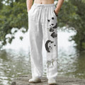 Nimara Ritual Cotton Ink Panda Bamboo Pattern Men's Tapered Pants With Pockets