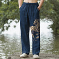 Nimara Ritual Cotton Golden Running Horse Pattern Men's Tapered Pants With Pockets