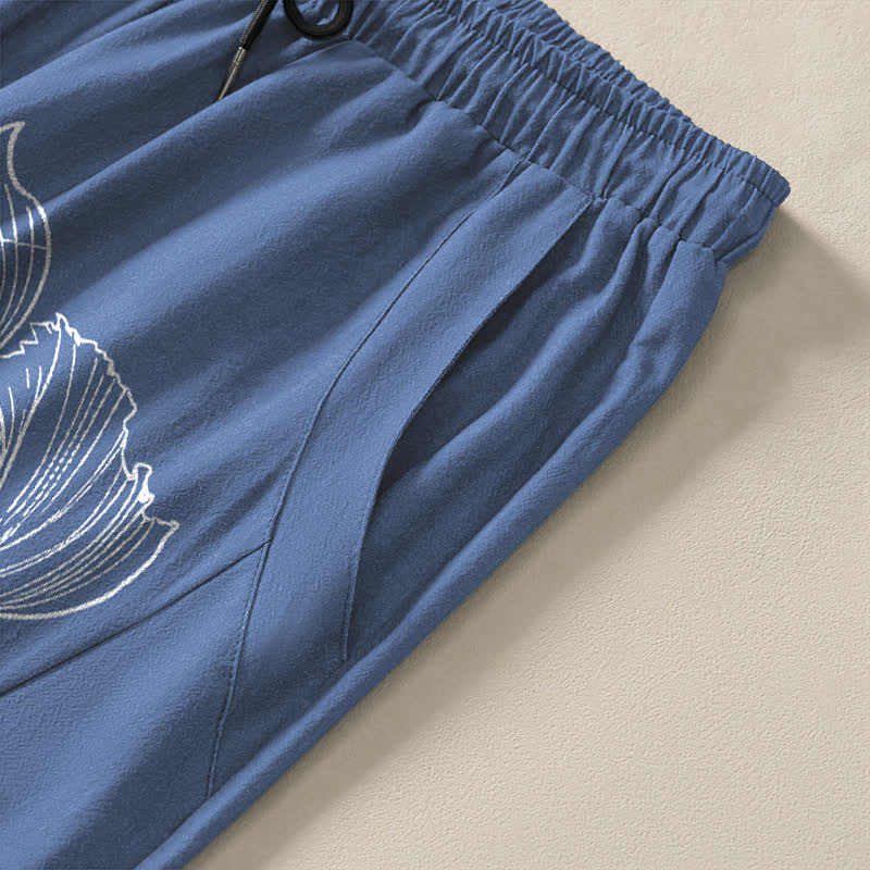 Nimara Ritual Pure Cotton Koi Dragon Pattern Drawstring Men's Tapered Pants With Pockets