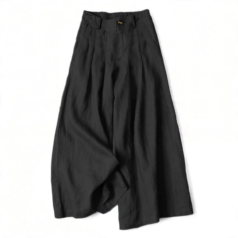 Nimara Ritual Summer Elegant Solid Elastic Waist Button Zipper Design Cotton Linen Long Pants Women's Wide Leg Pants With Pockets