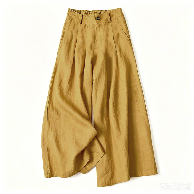 Nimara Ritual Summer Elegant Solid Elastic Waist Button Zipper Design Cotton Linen Long Pants Women's Wide Leg Pants With Pockets