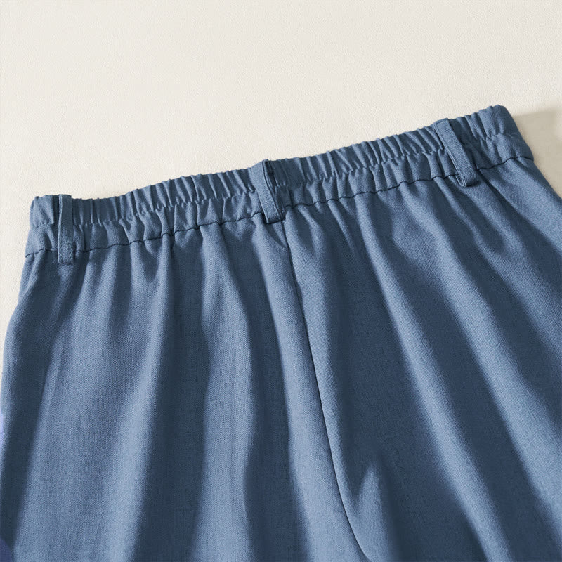 Nimara Ritual Summer Elegant Solid Elastic Waist Button Zipper Design Cotton Linen Long Pants Women's Wide Leg Pants With Pockets